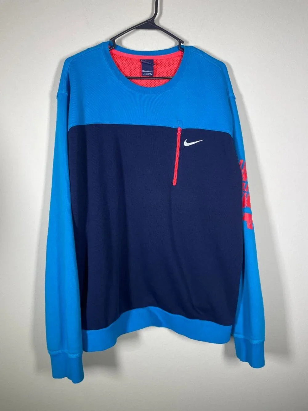 Vintage Nike Blue Pullover Sweatshirt Zip Pocket Men's XXL!